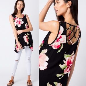 🔖Last!Crisscross Back Floral Sleeveless Tunic Top